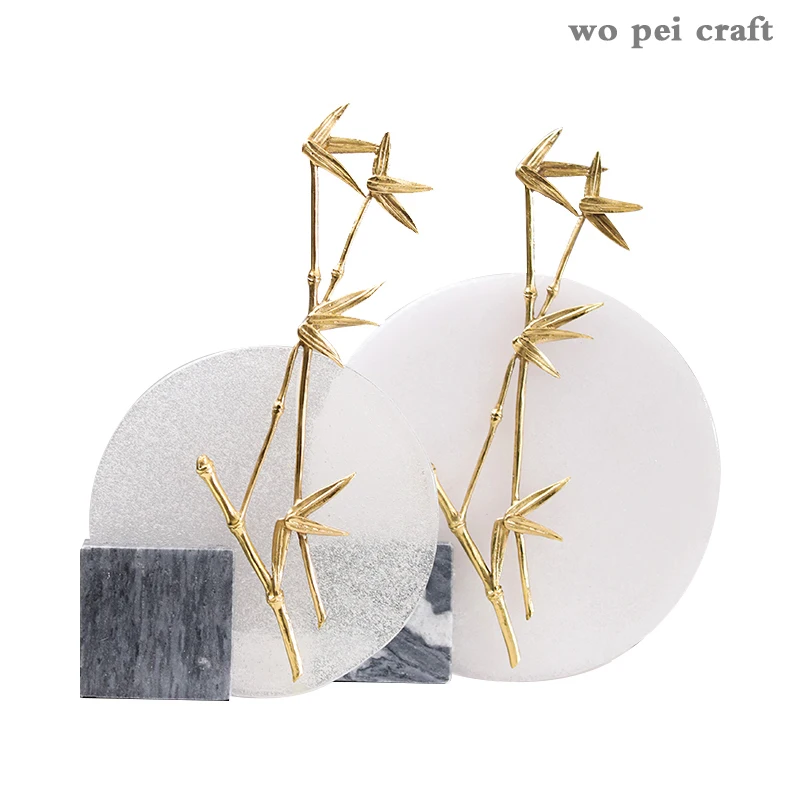 

Chinese Style Feng Shui Home Decoration Zen Bamboo Leaf Crafts Entrance Desk Decoration Marble Glass Copper Composite Material