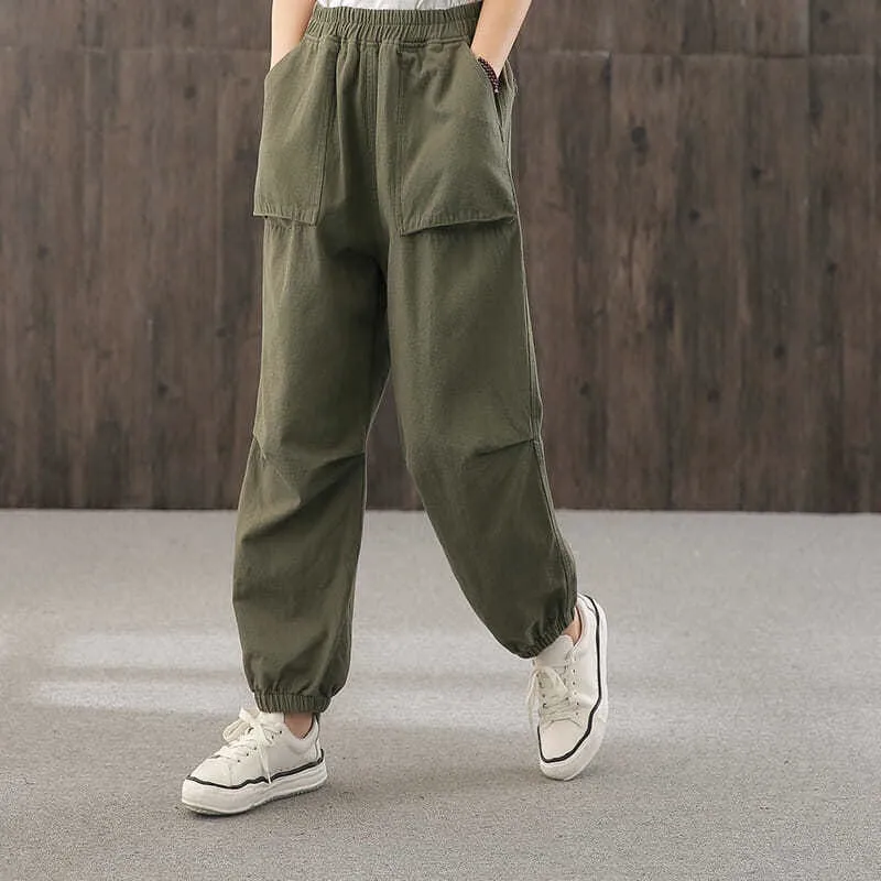 

New Spring Autumn Cotton Mid Waist Pants For Women Plus Size Loose Solid Colour Female Straight Overalls Trousers