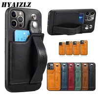 wrist strap phone case for iphone 12 pro max mini with card pocket leather back cover premium business shockproof stand fundas
