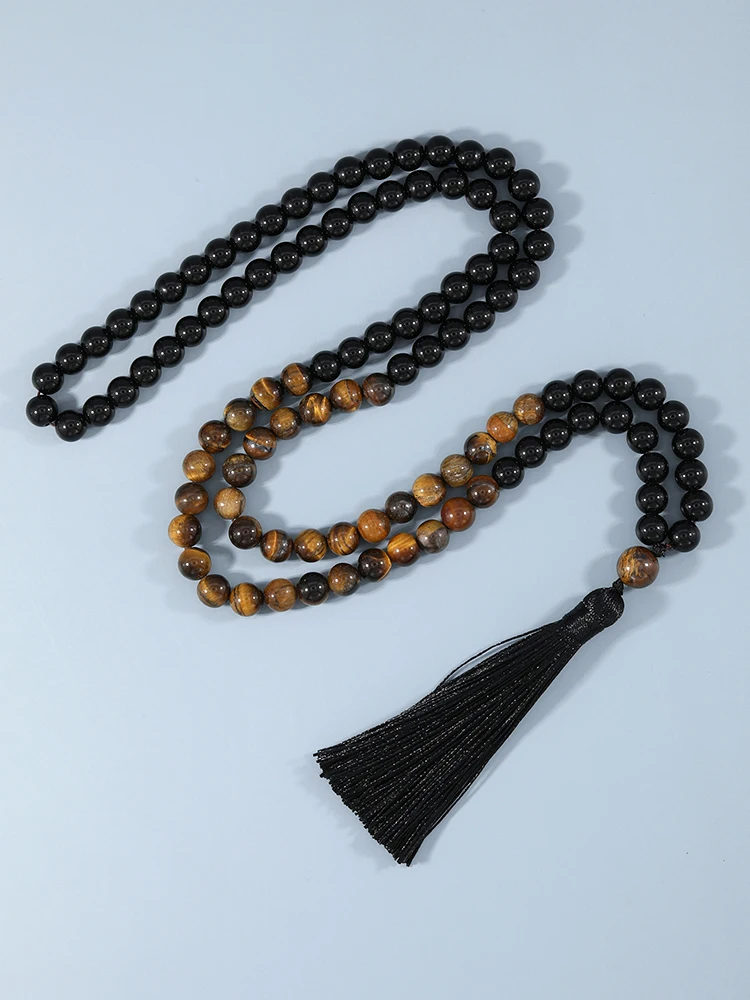 Ожерелье YUOKIAA из натурального тигрового глаза с бусинами черного оникса