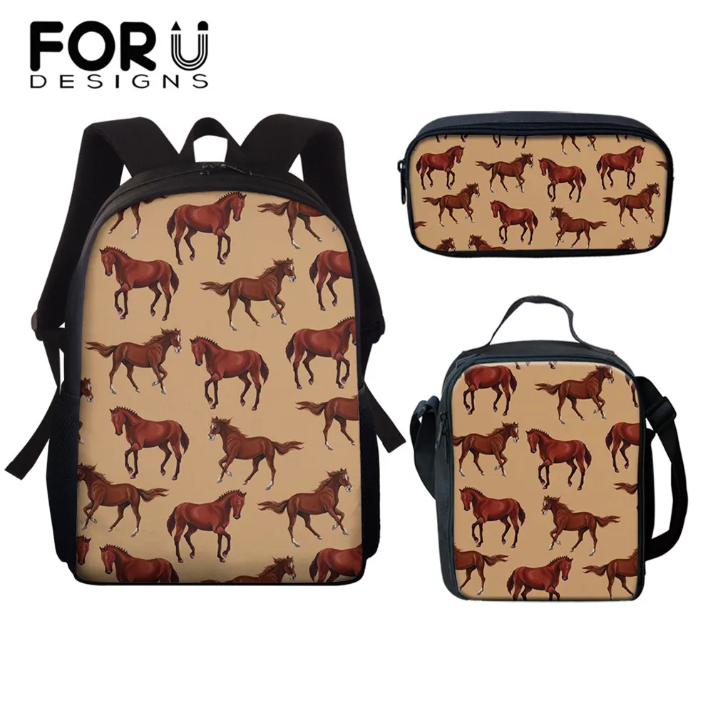 

FORUDESIGNS Brown Horse Printed Primary Student Rucksack Knapsack Daily Bookbags With Zipper Mini Mochila Backpack for Kids Boys