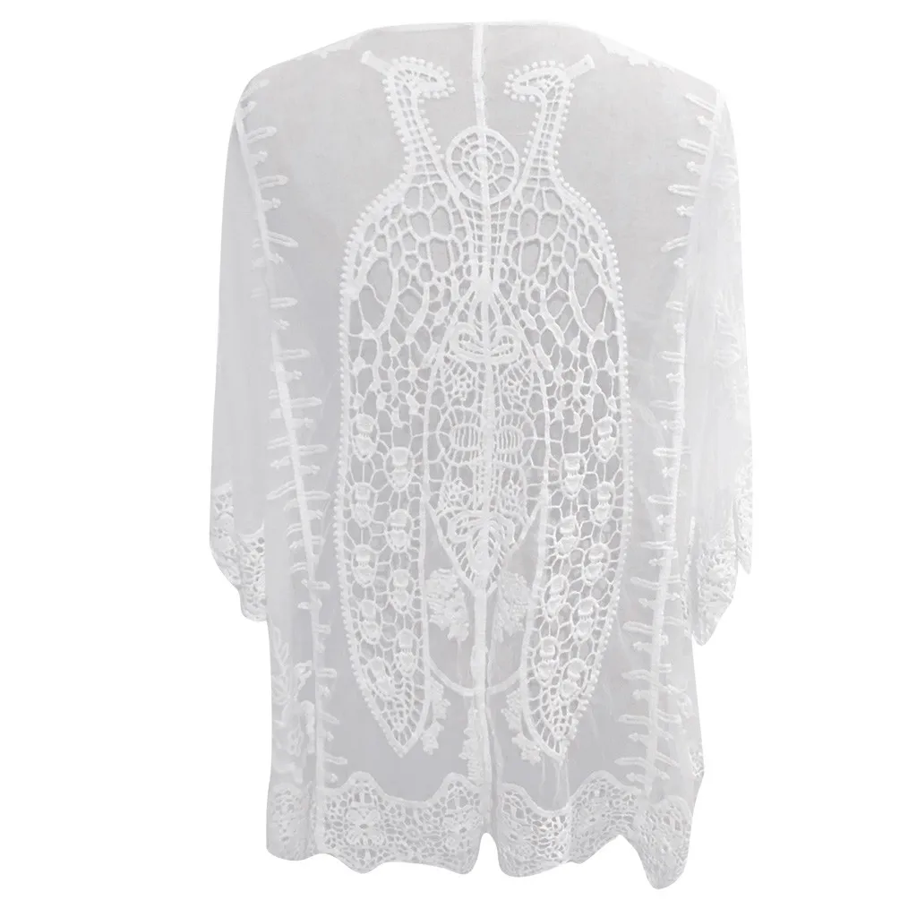Женская Повседневная однотонная кружевная блузка без рукавов Прозрачная