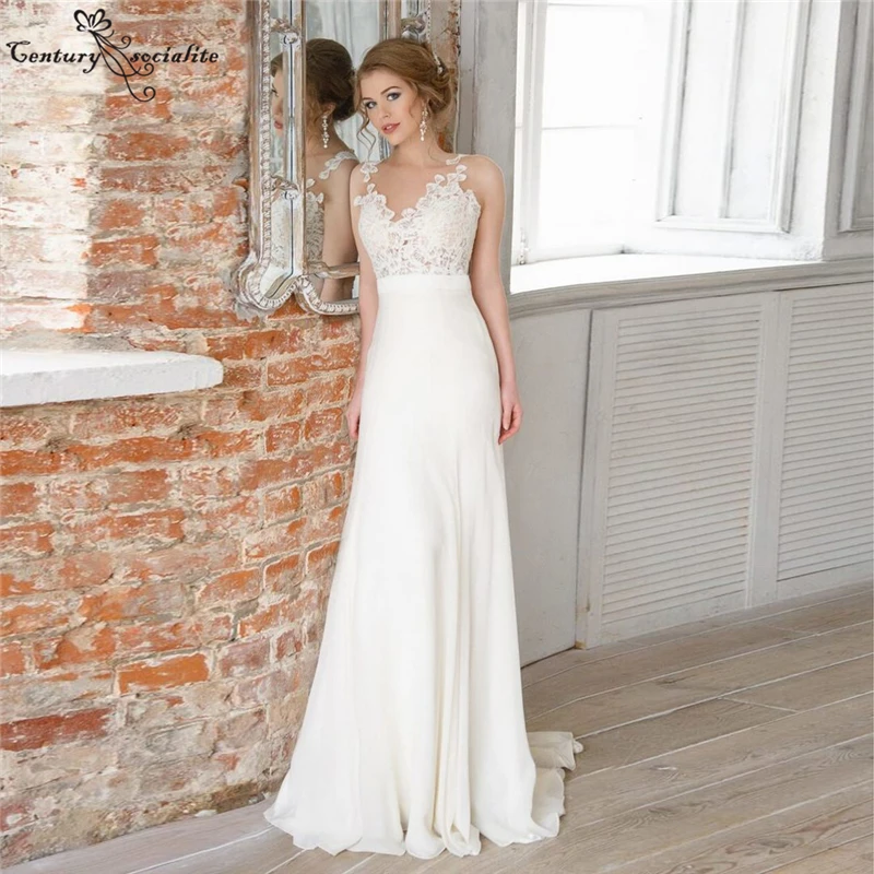 

Boho Wedding Dresses for Women Mermaid 2021 Lace Applique Chiffon Bohemian Bridal Gowns Beach Bride Dress Vestido De Noiva Cheap