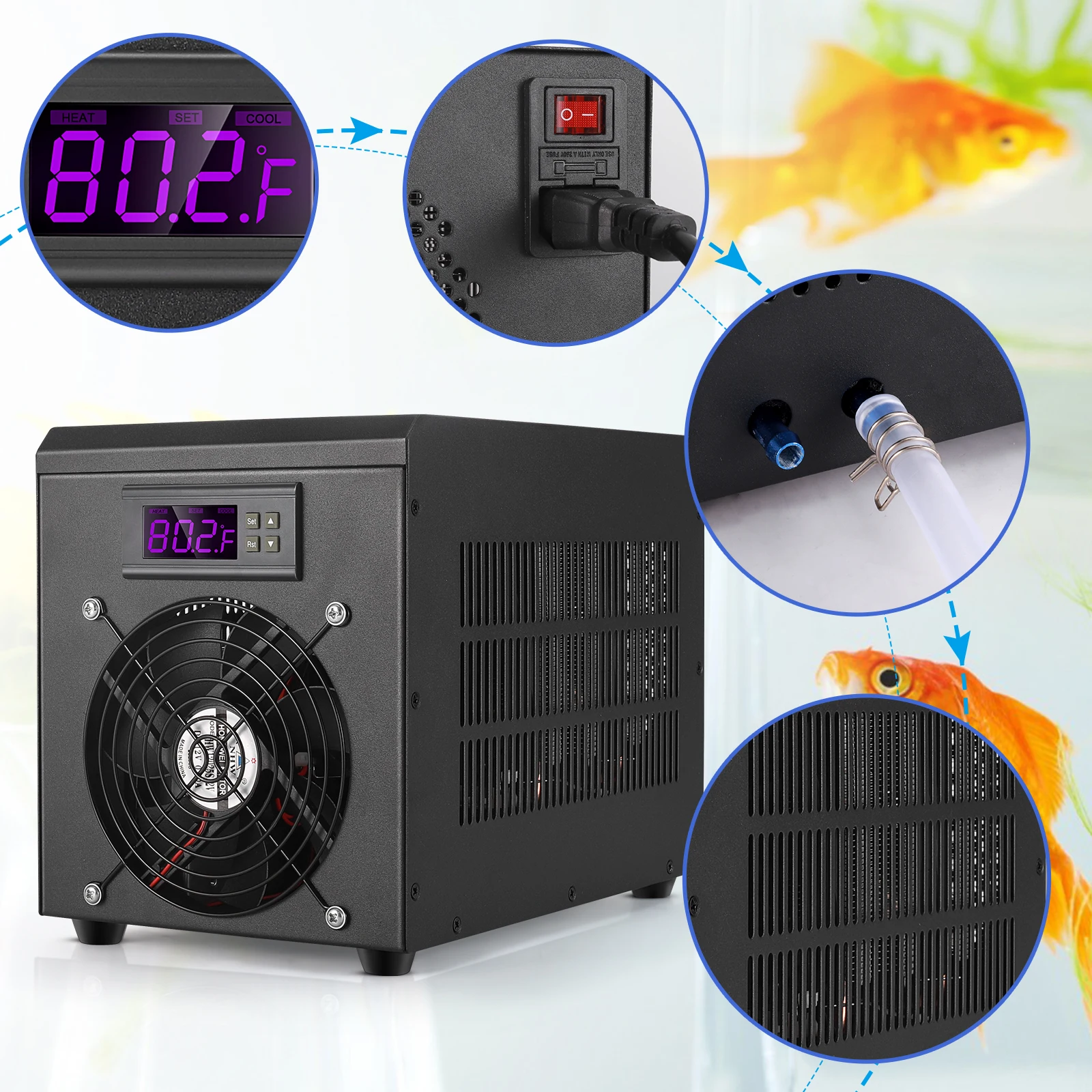 Sistema de calentador de tanque de peces, Enfriador de agua de 60L, 10-40 , ajuste de temperatura constante y silencioso, cr&iacute;a de camarones y peces en el hogar-3