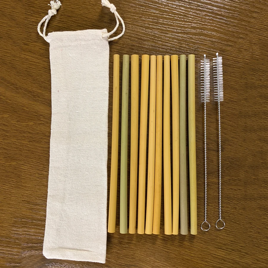 10pc Straws 6/8/10 шт. натурального бамбука соломинки многократного использования органических питьевые Соломки с трубочкой, чистящие щетки для вечеринки, дня рождения свадьбы панели инструментов - Цвет: 10pc Straws