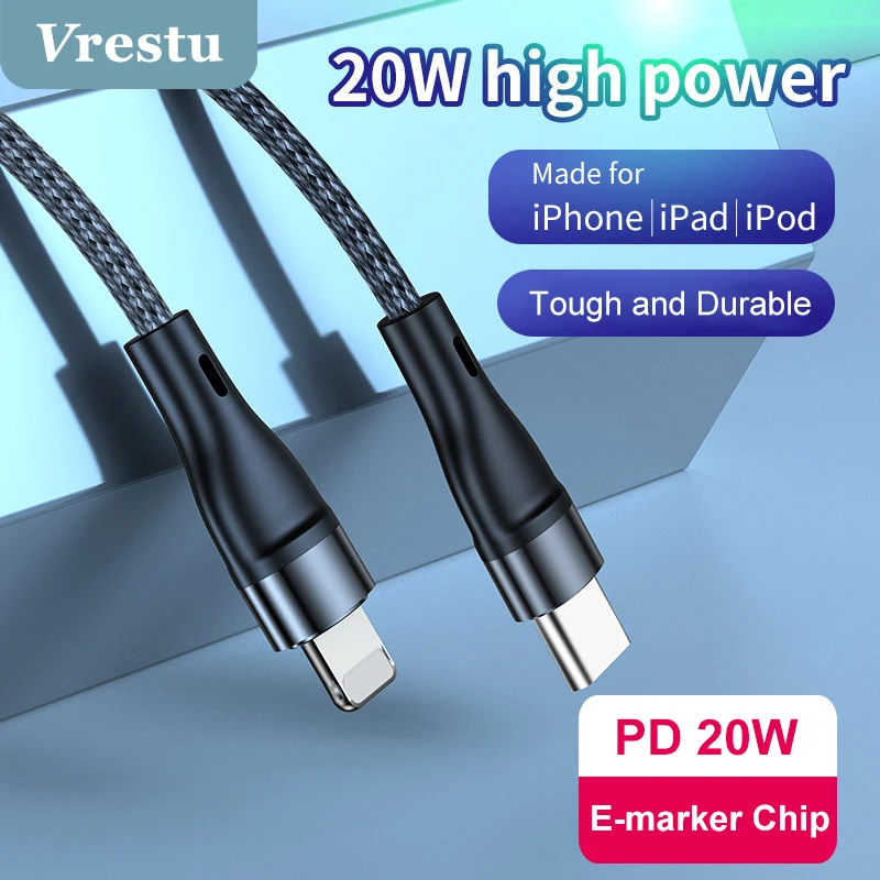 

20W USB Type C PD Cable for iPhone 12 13 Pro XS Max X XR 18W Type C Fast Charging Charger USBC Data Kabel for iPad Braided Cord