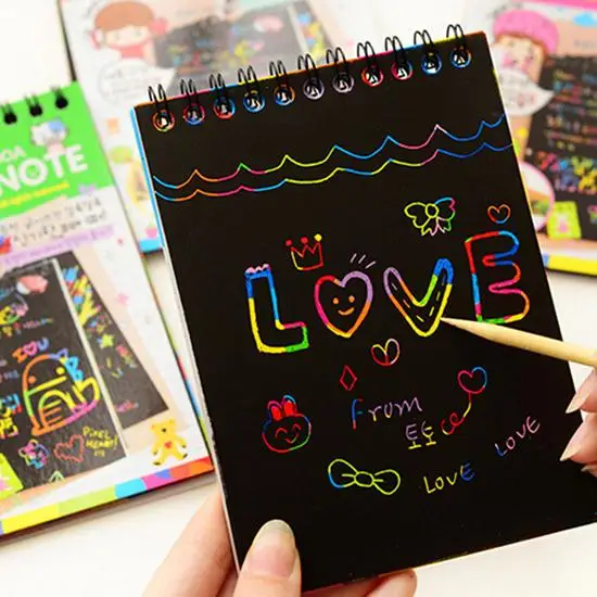 

Kids Rainbow Colorful Scratch Art Kit Magic Drawing Painting Paper Notebook Gift Color Handwriting Board Doodle Painting