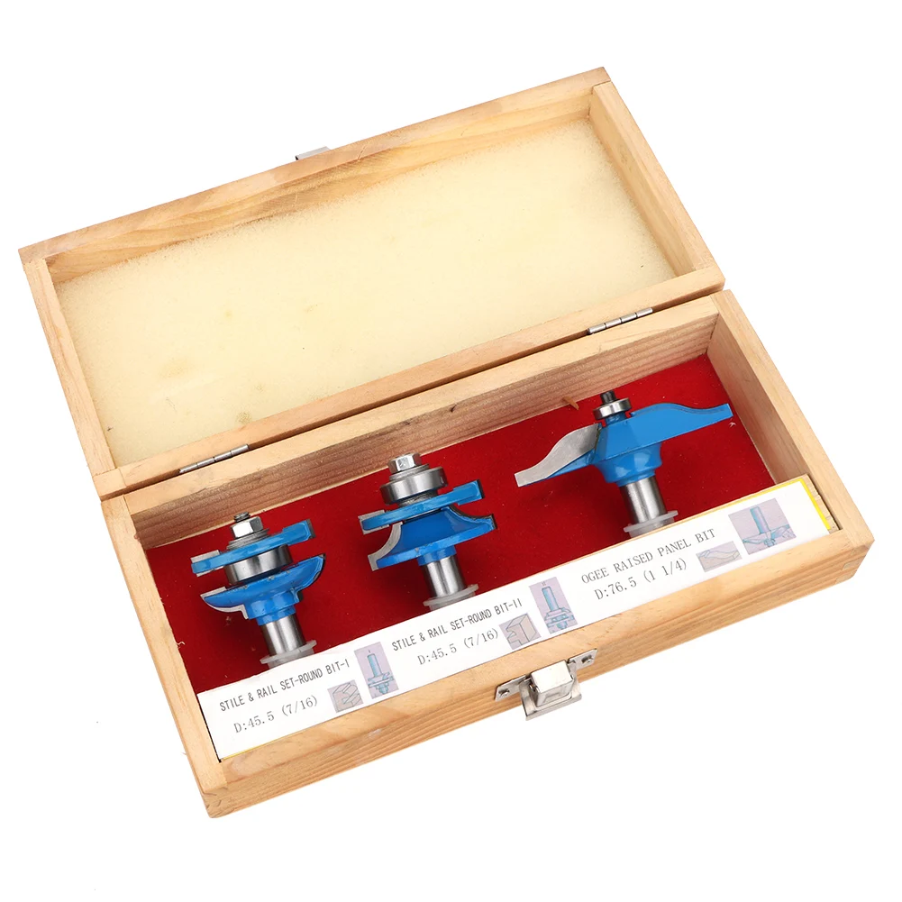 

3pcs Cemented Carbide 1/2" Shank Router Bit Set Woodworking Milling Cutter Tool