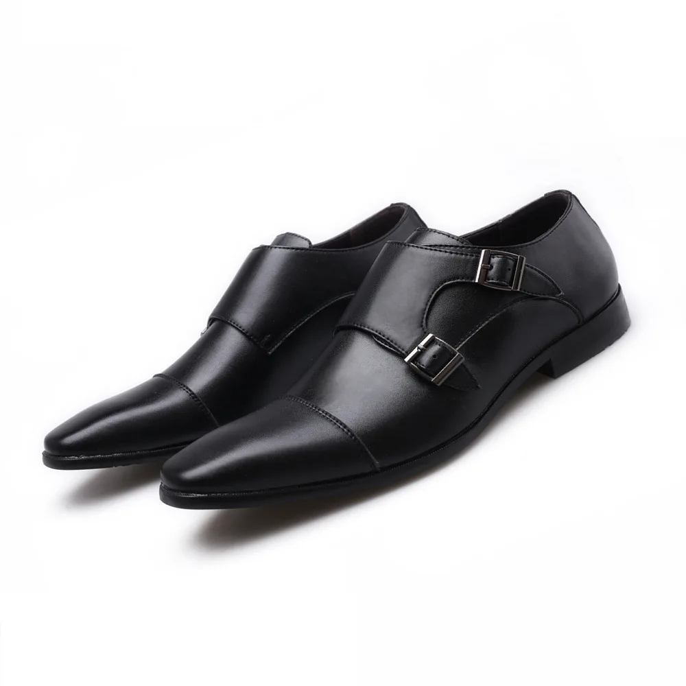 

2021 Latest Men's Formal Shoes Business Leather Shoes Men's Square Toe Casual Shoes Three Joint Buckle Men's Leather Shoes
