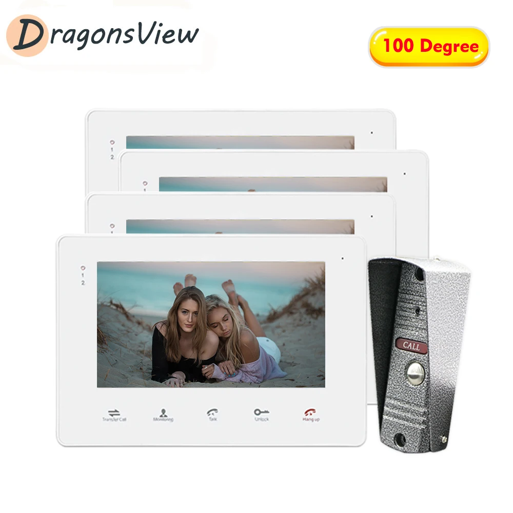 

Dragonsview Apartment Building Video Intercom System 7 Inch Touch Screen Door Phone Door bell Camera 1200TVL IR Night Vision