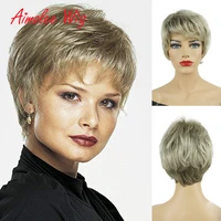 short mix brown blonde wig human hair blend synthetic wigs for blackwhite women natural wigs for women young ladies