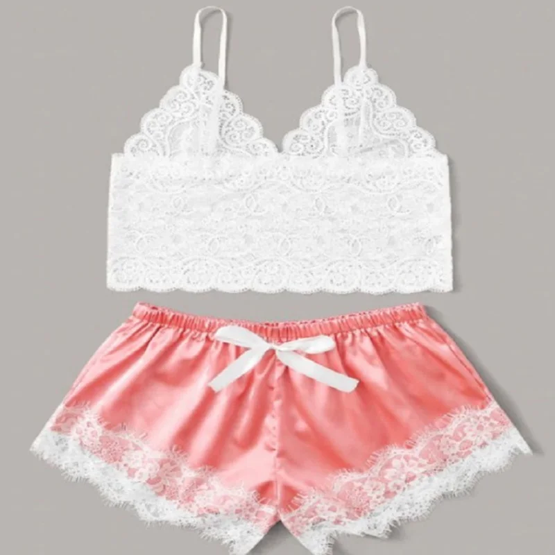Sale Floral Lace Cami Top With Satin Shorts Lingerie Set Women Summer Sexy Sets Ladies Bra And Panty Sleepwear Pajama suit