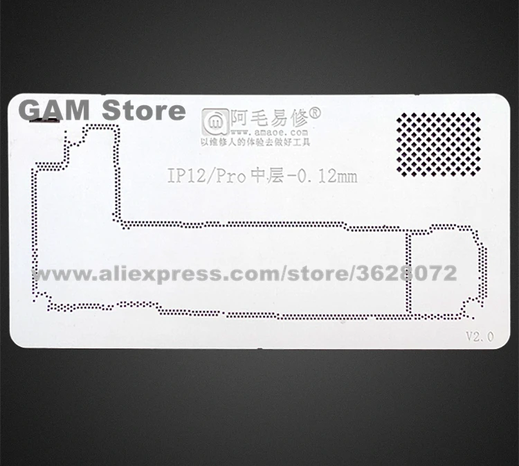 

For iPhone 12 12Pro Middle Layer BGA Stencil Reballing Middle Frame PinsChip Solder Tin Plant Net Amaoe Square Hole Heat Steel