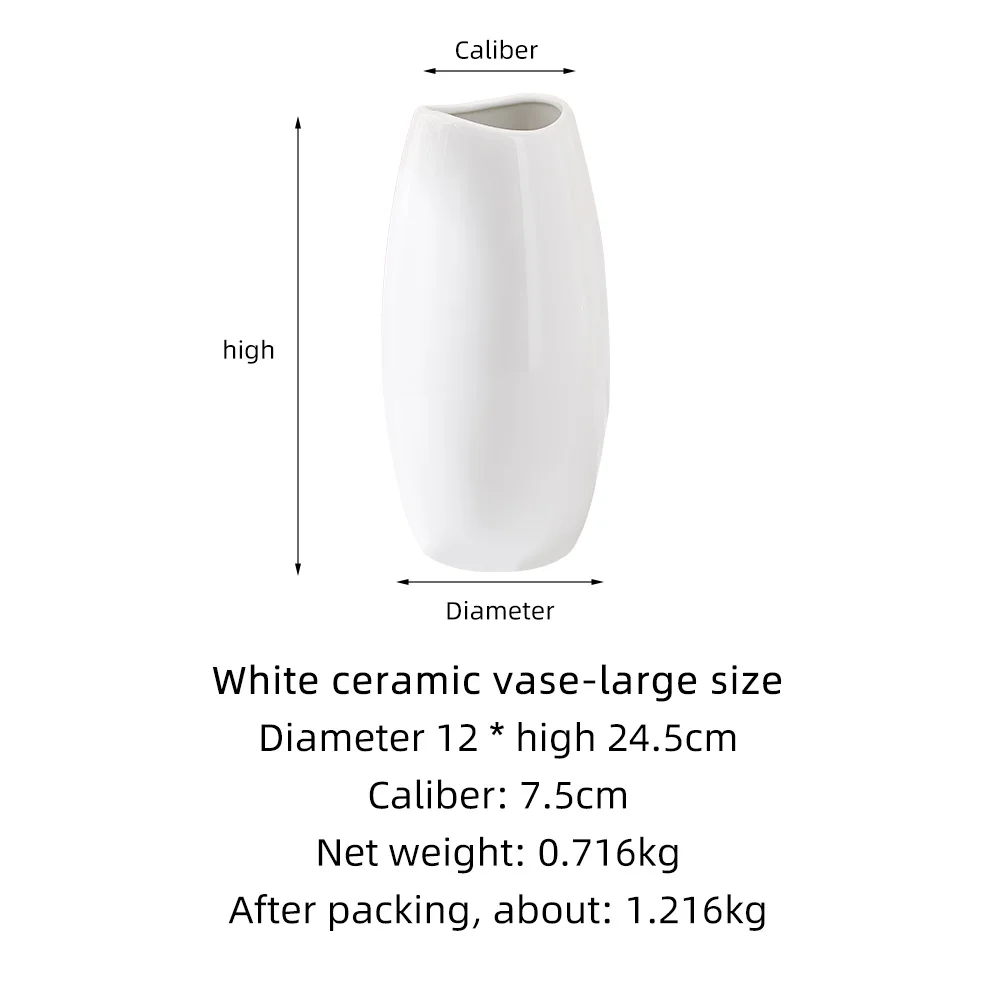 

Nordic White Ceramic Vase Oval Decoration Household Vase Modern Decoration Home Vase Living Room Decor Vases for Flowers