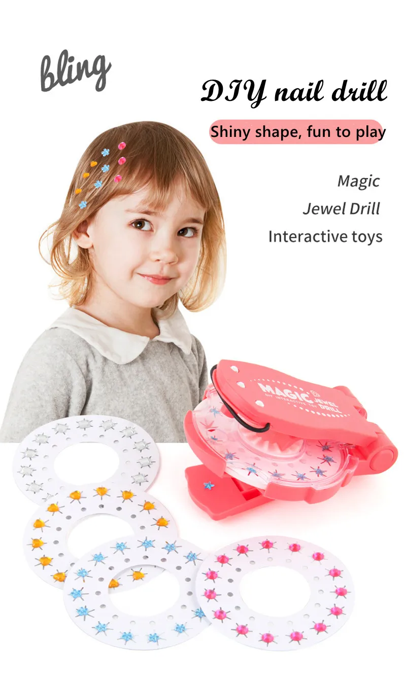 

Nail Drill Hair Braider Toy With 20Pcs Multiple Shape Colors Diamond Set Deluxe For Girl Hair DIY Hairdressing Styling Toy Gift