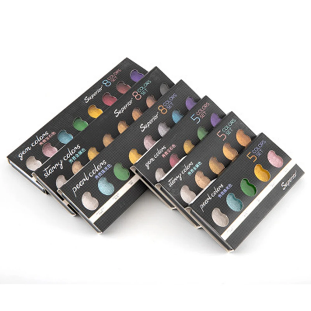 5/8 цветные перламутровые аквапигментные твердые металлические аквакраски с