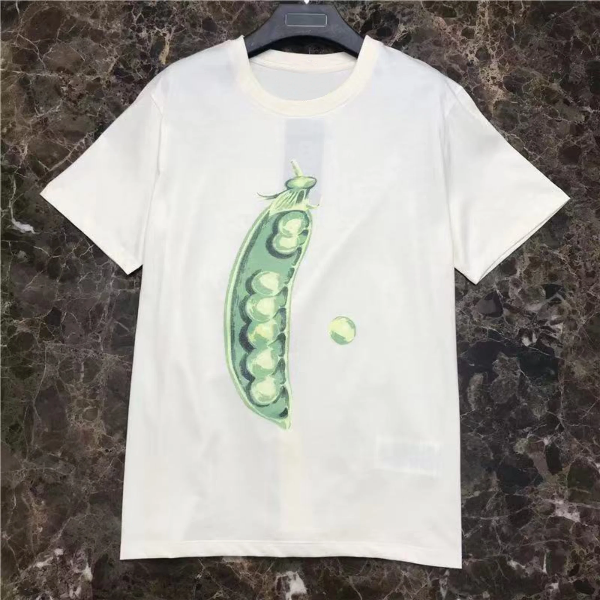 

2021 women's new short sleeve summer high quality printed pure cotton casual European and American street leisure pea T-shirt