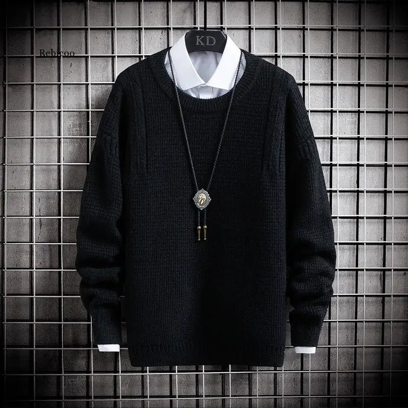 Мужские вязаные свитера однотонный пуловер свитер рубашка джемпер с длинным