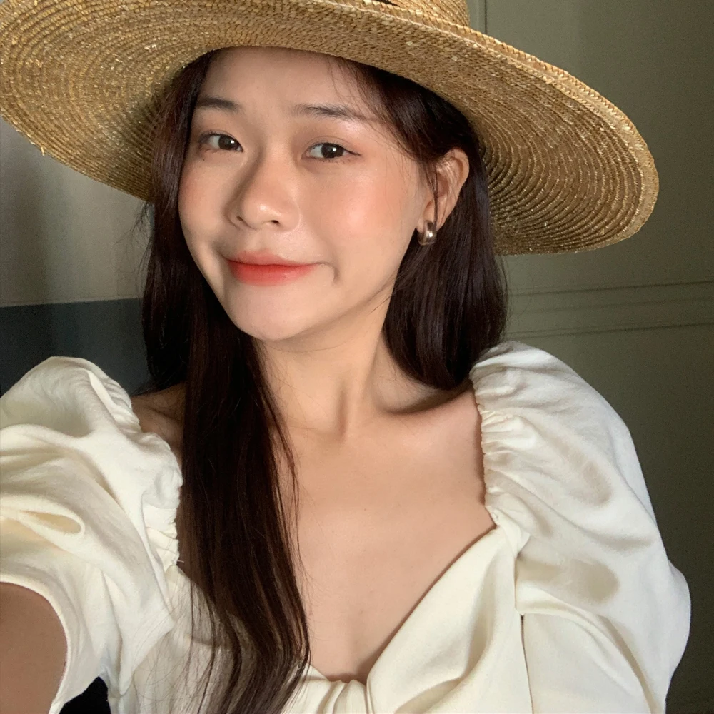 

Korean Chic Retro French Chic V-neck Design Sweet Western Style Youthful-Looking Puff Sleeve Dress Fairy Dress