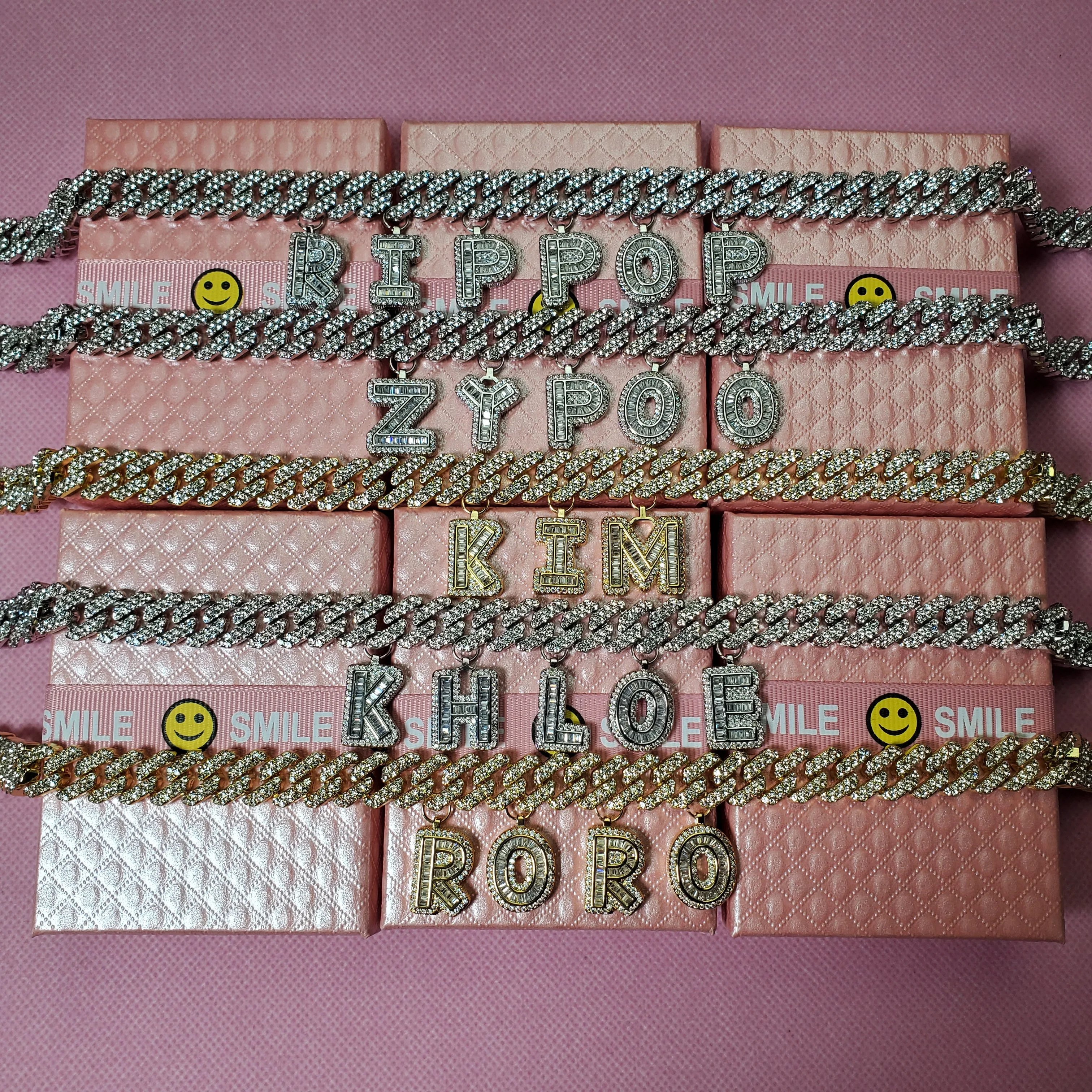 DIY Iced Out Zircon Letter Delicate Bracelet Name Rhinestone Cuban Chain for Women Jewelry Wholesale |