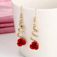 fashion drop earring big rhinestone earrings jewelry ethnic red rose drop earrings vintage women rose gold spiral dangle earring