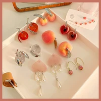 925 silver needle love girl peach earrings fashion simple geometric crystal ear studs for girlfriends sweet and fresh jewelry