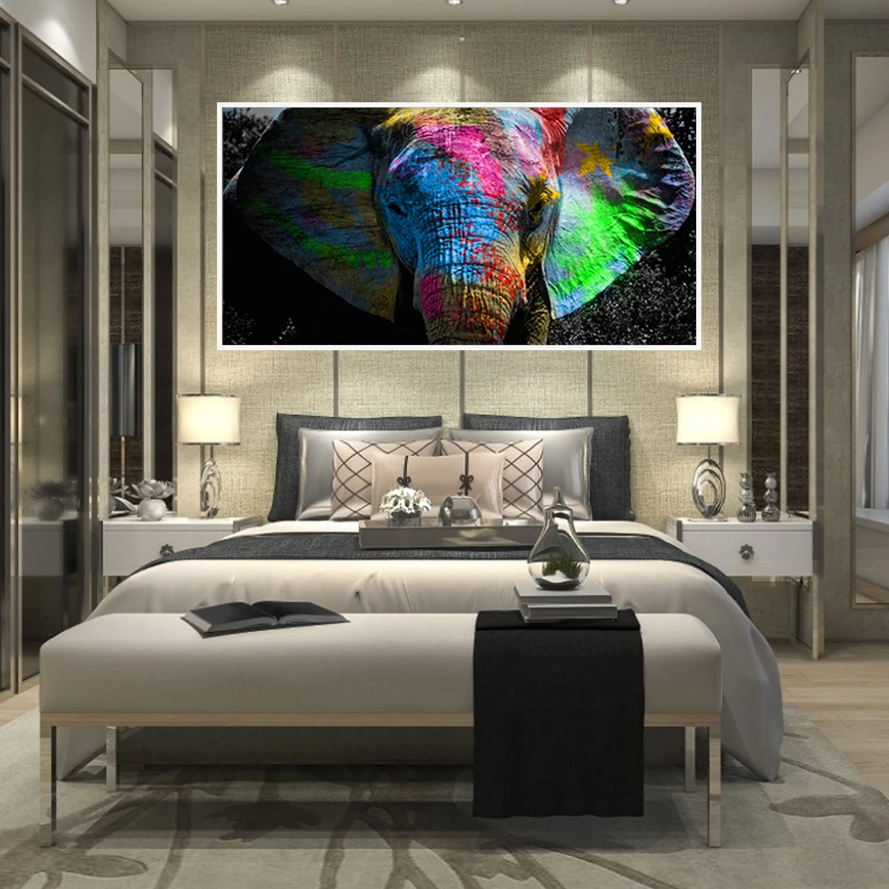 Граффити красочное Африканское искусство слон животные холст картины масляная