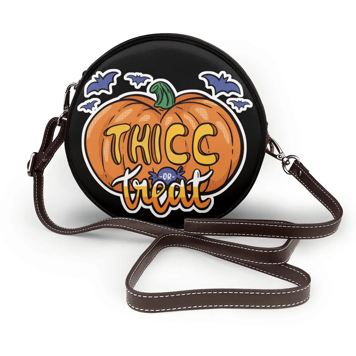 

Хэллоуин Тыква Thicc или Treat сумка через плечо забавная уличная кожаная круглая сумка студенческий подарок многоразовый кошелек