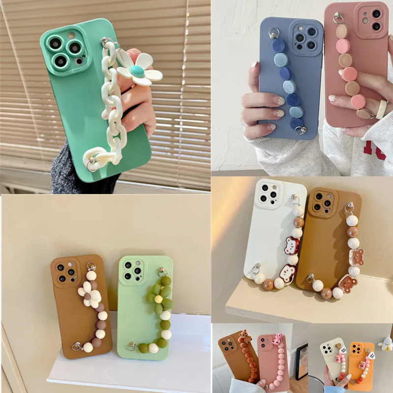 Diy Цветочный милый мультяшный медведь браслет чехол для телефона iphone 13 Pro MAX 11 12 max