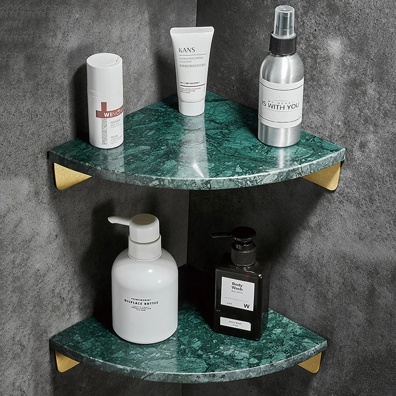 

Emerald Marble Corner Shelf Wall Bathroom Mirror Front Cosmetic Storage Rack Metal Bathroom Shelf Shower Shelf Shampoo Holder 01