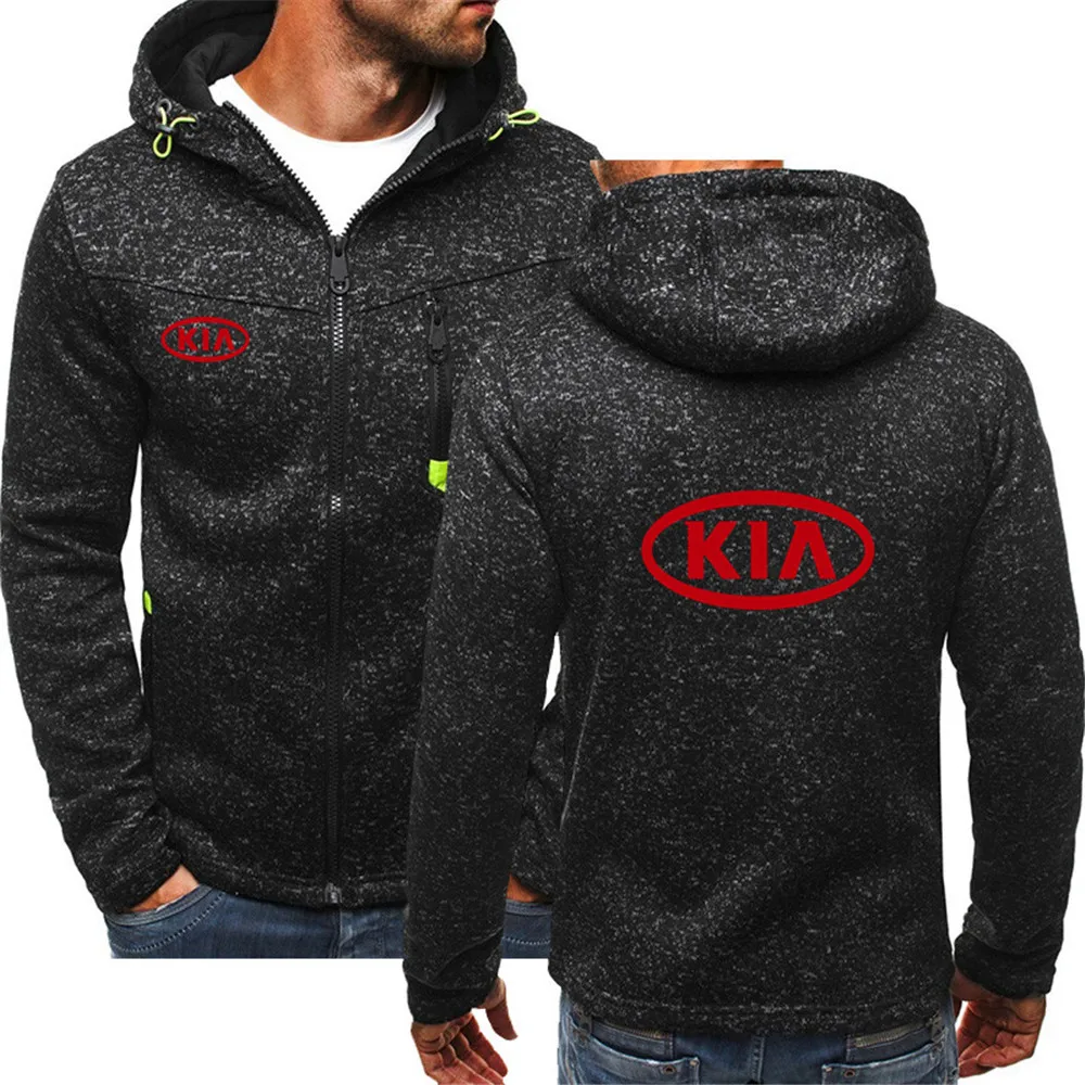 

2021 Spring and autumn men's KIA car logo stitching hat sweater fashion trend brand camouflage printing pocket zipper top