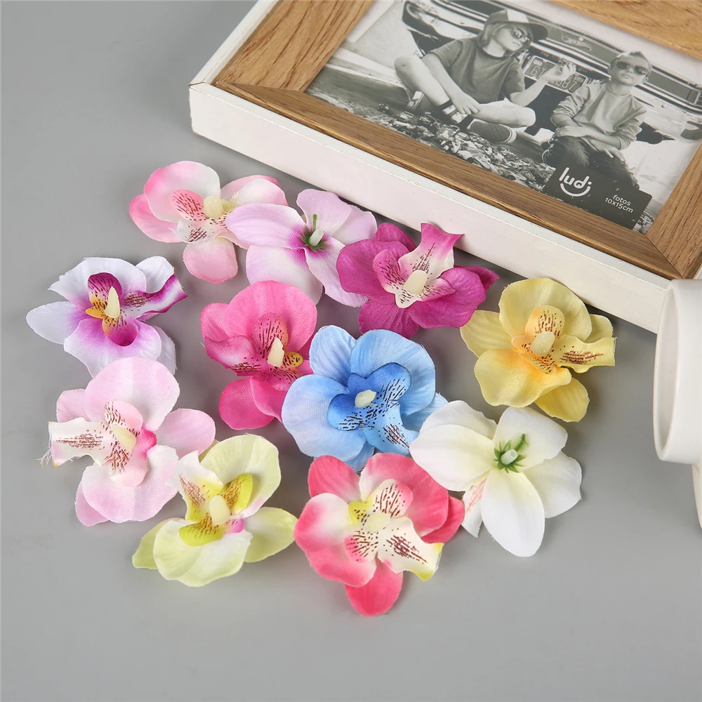 

50Pcs Wholesale 5.5cm Phalaenopsis Artificial Flowers Heads Fake Flower DIY Handmade Crafts Silk Flower Heads Home Widding Decor