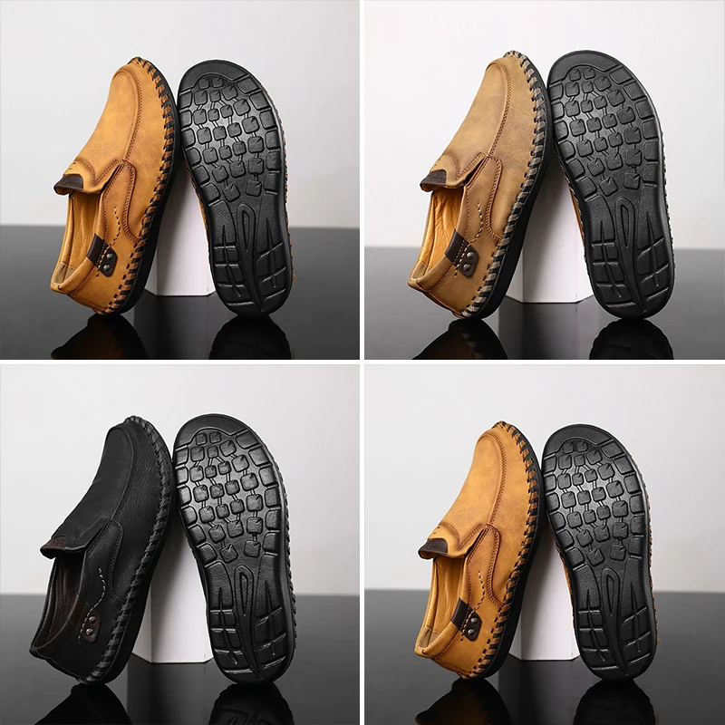 

Genuine Leather Men Loafers Soft Bottom Breathable Flats Men Casual Shoes Large Size 38-49 Support Dropshipping