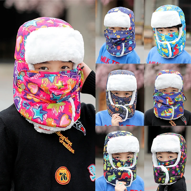 

Warm Bomber Hats Earflap child Russian Hat Ear Flap Winter Hat Windproof Cycling Skiing Winter Snow Hats