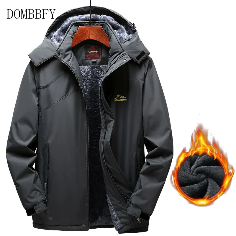 Мужская зимняя водонепроницаемая флисовая куртка с капюшоном размеры до