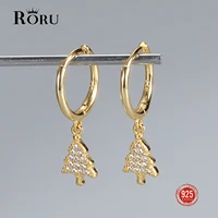 s925 sterling silver earrings mini christmas xmas tree hoop earrings for women cute gold loop circle earrings