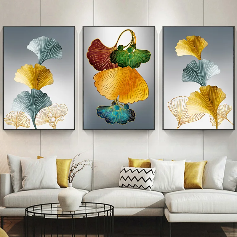 

Gold Ginkgo Biloba Leaf Plant Abstract Canvas Painting Poster Nordic Wall Art Print Modern Picture Living Room Home Decoration