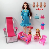 11 530cm latest fashion pregnant doll mother and child combination trolley puppy children toy accessories 4 little dolls
