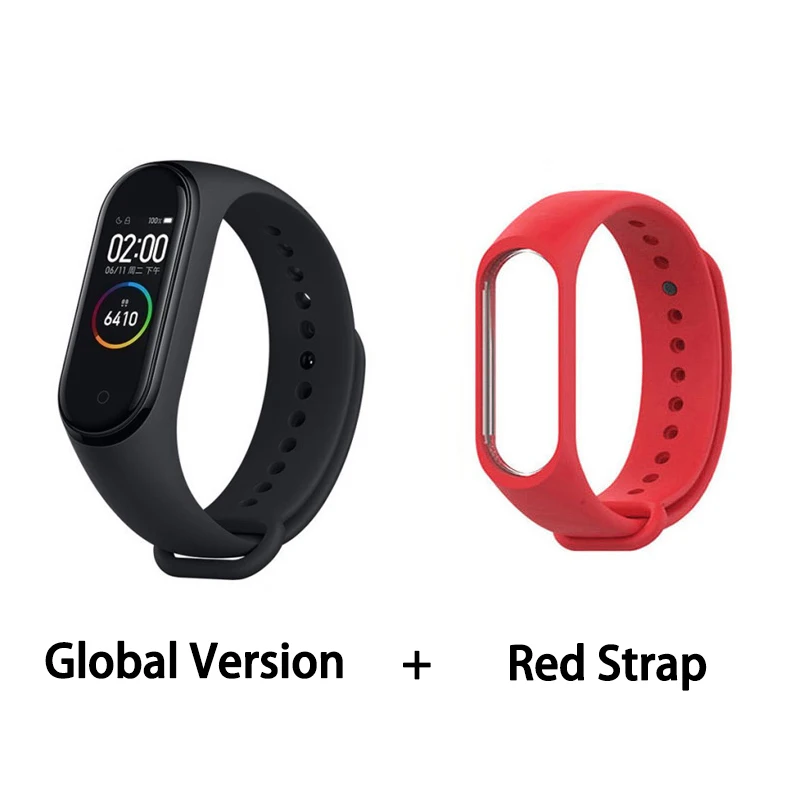 GB add red strap Xiaomi mi-браслет 4 сердечного ритма фитнес цветной сенсорный экран mi Band 4 умный Браслет 135 мАч Bluetooth 5,0 музыкальный браслет - Цвет: GB add red strap