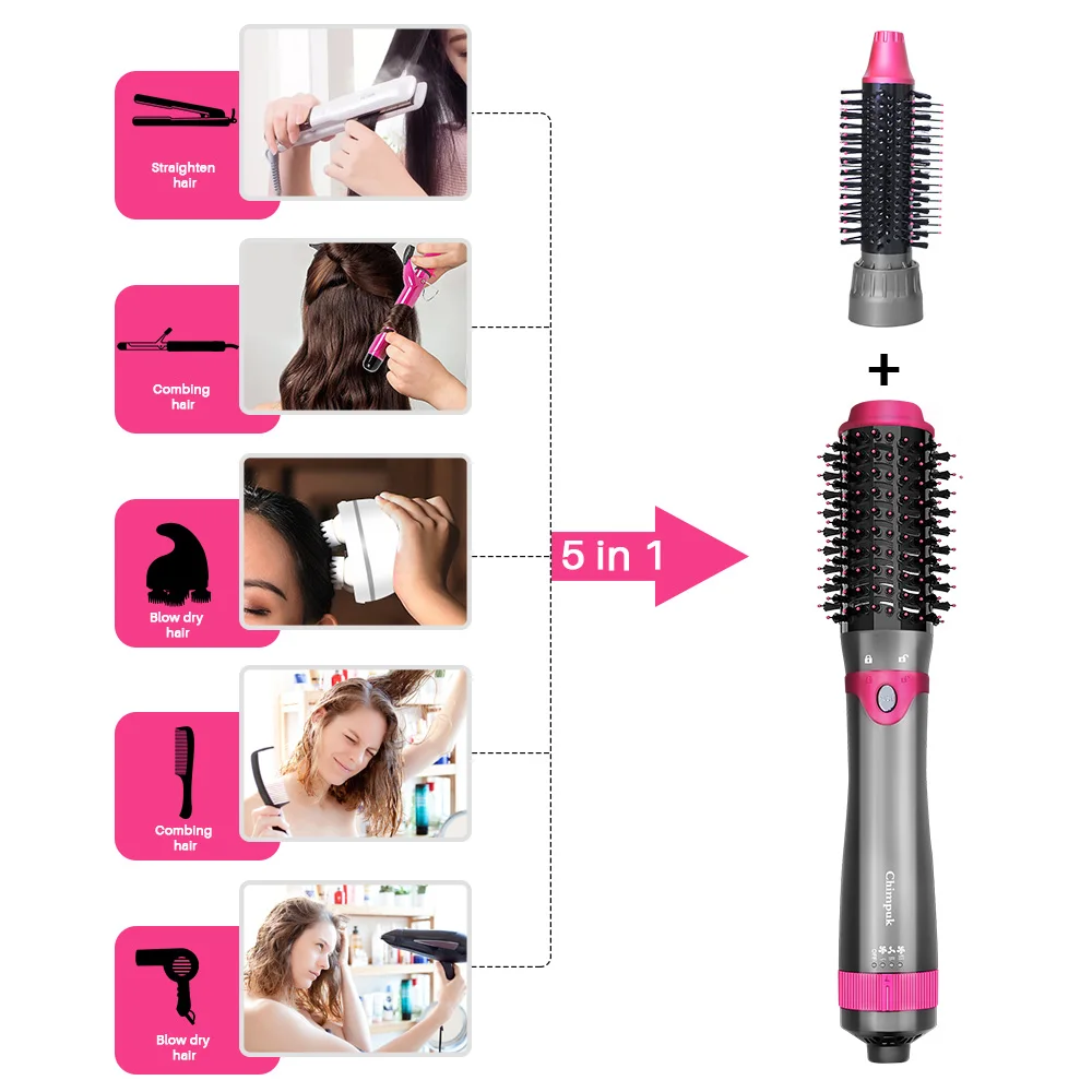 Curling Iron Brushes Hot Air Brush 2 in 1 Hot Cold Air Straightening Multi-Function Hair Dryer Straightener Curler Comb One Step