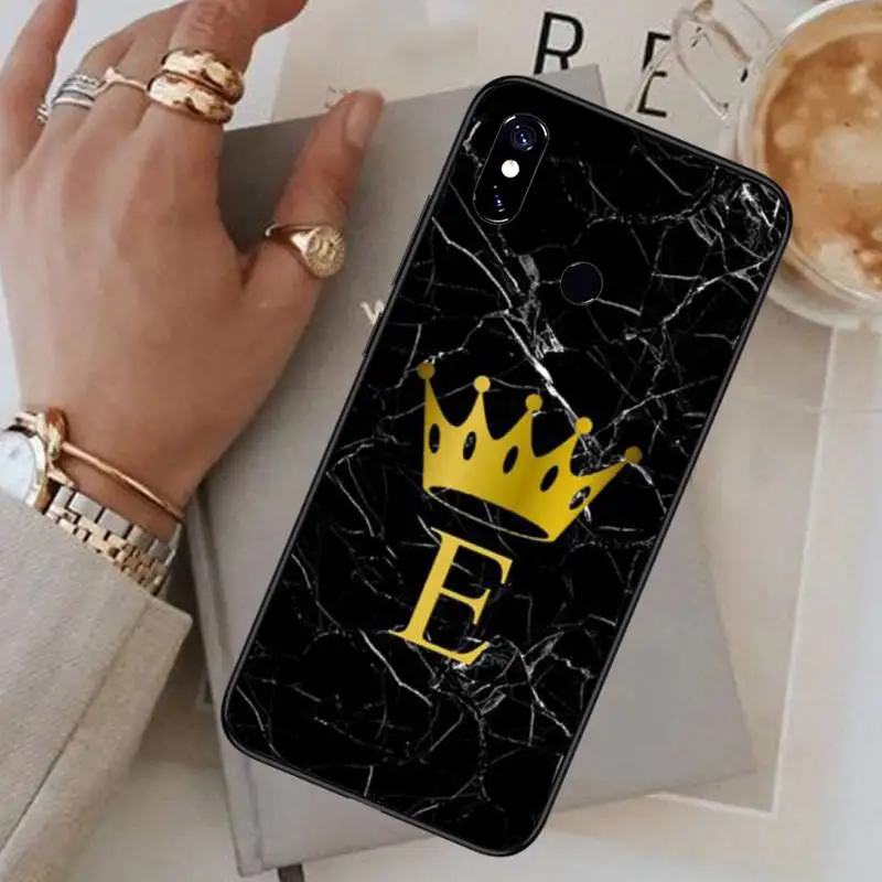 

Custom name Letter Black Marble Gold crown Phone Case For Xiaomi Redmi 7 8 9t a3Pro 9se k20 mi8 max3 lite 9 note 9s 10 pro
