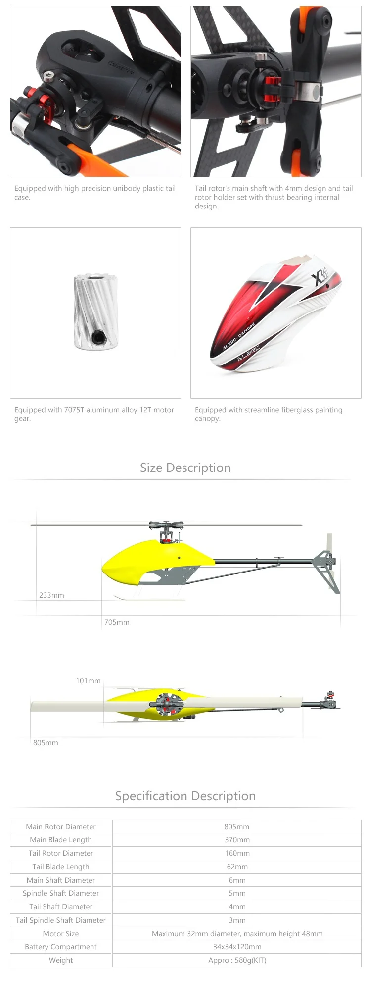 ALZRC-X360 Быстрый FBL комплект рама RC вертолет самолет для GAUI X3