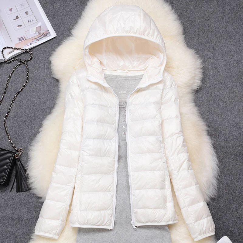 Women Winter Coat Ultralight Duck Down Thin Jacket Hooded Puffer Jackets Windproof Padded Parkas Female Portable Outerwear