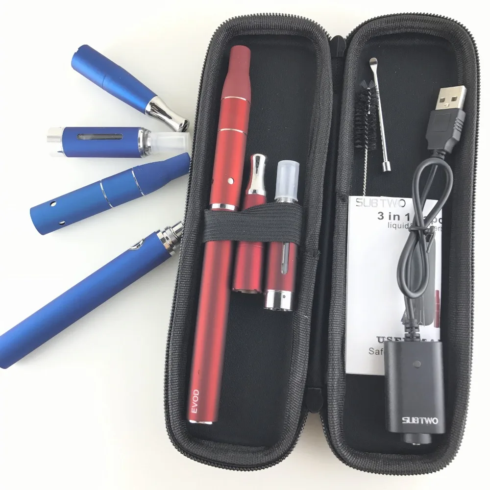 

HOT SUB TWO Electronic Cigarette 1100mah Kit 3 in 1 Vaporizer Dry herb Wax Liquid EVOD Battery Cigarette starter Kit
