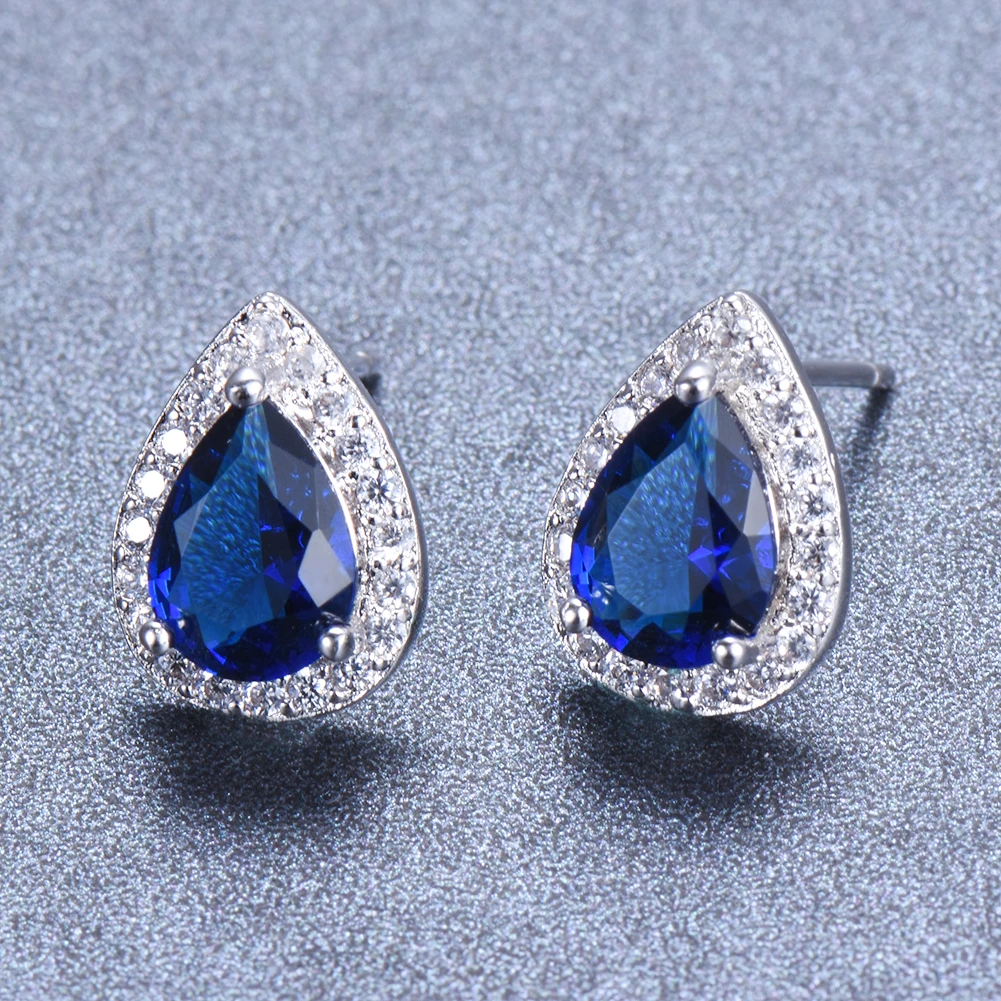 

Luxury Simple Blue Water Drop Stud Earrings For Women Exquisite Crystal Earings Engagement Party Studs Ear Jewelry For Girl