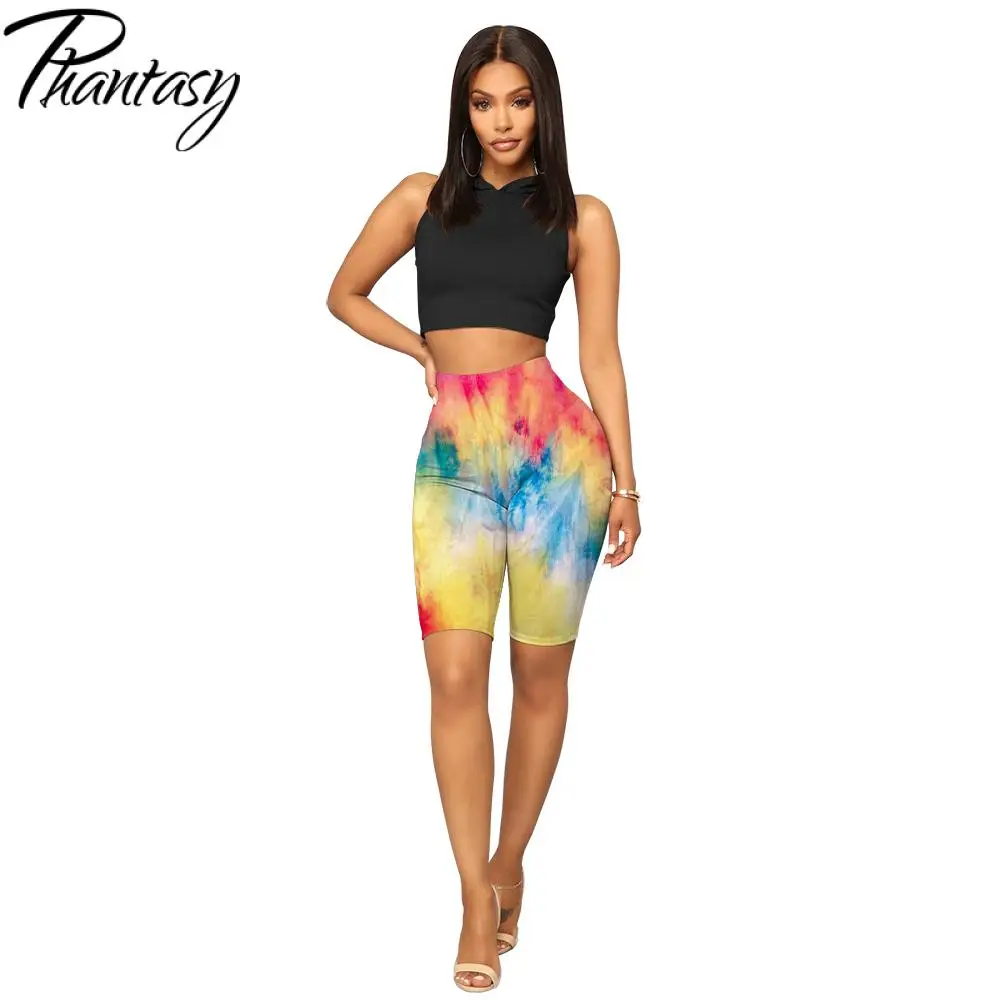 

Phantasy Fashion Tie-Dye Printed Short Pants Summer Women Clothing Running Workout Shorts Elastic High Waist Skinny Leggings