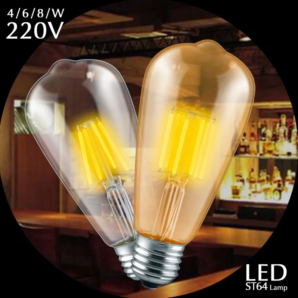 Винтажный диммер Эдисона 220 В переменного тока E27 светодиодсветодиодный лампы ST64