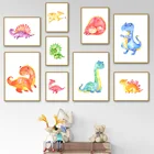 Детский милый динозавр, мультфильм, детская спальня, настенная Картина на холсте, скандинавские плакаты и принты, настенные картины для украшения детской комнаты
