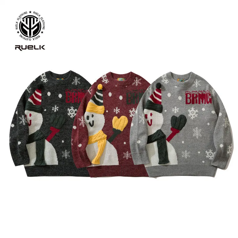 

Christmas Snowflake Pullover Men Women Winter Thickening Casual Soft Loose Snowman Print Round Neck Long-sleeved Knitted Sweater
