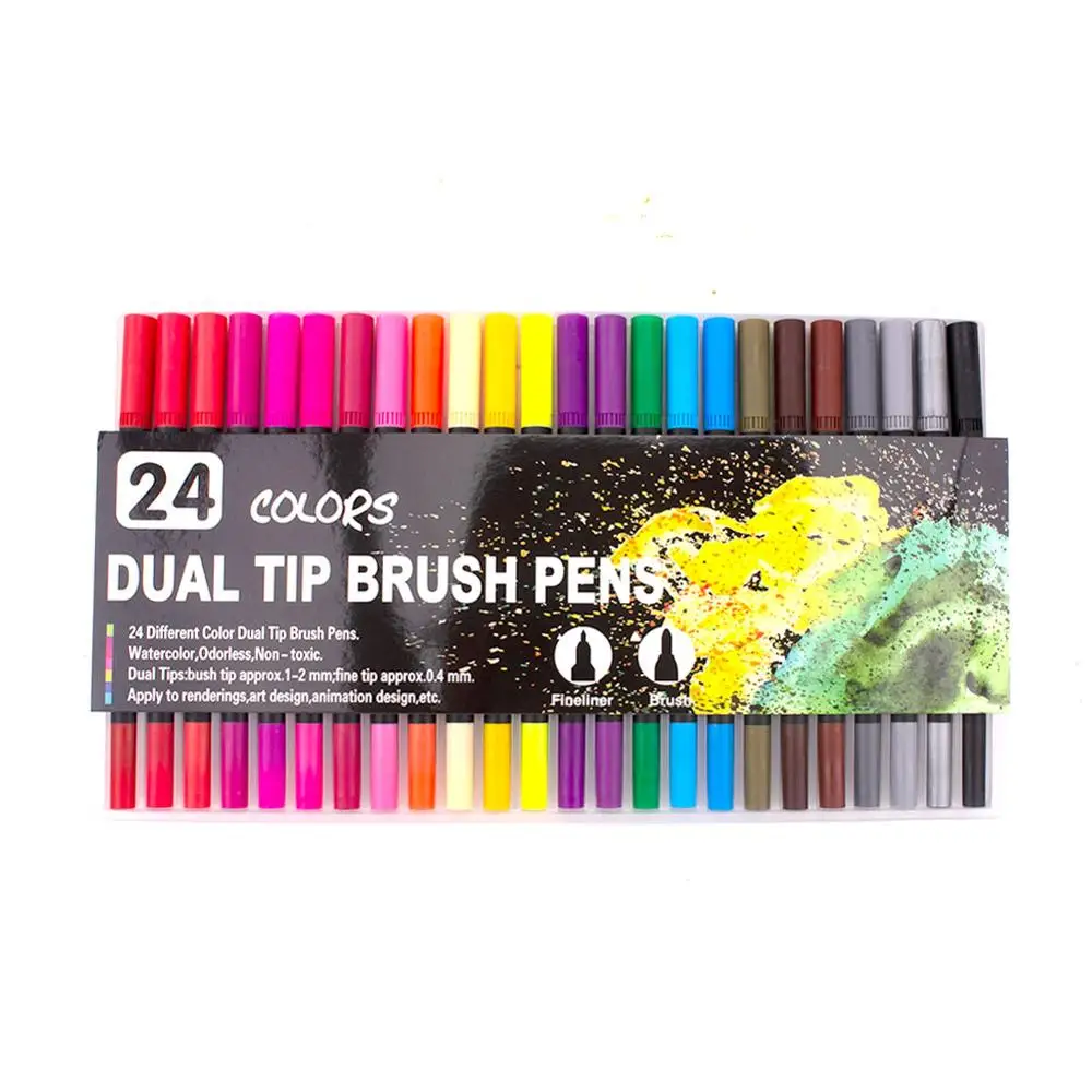 24 Colors Black Fineliner акварельные кисти маркеры двойной кончик для рисования для bullet Journal Manga 12 24 36 48 60 72 100 120 цветов Акварельная кисть - Цвет: 24 Colors Black
